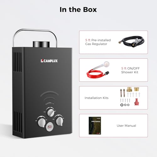 CAMPLUX 2.64 GPM Propane Portable Gas Water Heater, 68,000 BTU, White Y83276