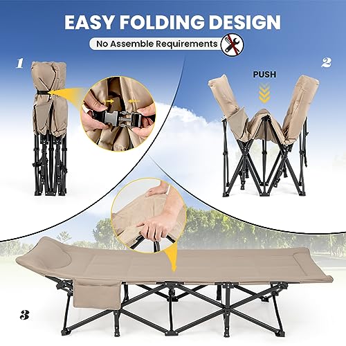 Giantex Folding Camping Cot for Adults with Carry Bag, Cushion & Headrest, Supports 450 lbs, Gray G52982