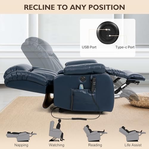 EDILLY Genuine Leather Power Lift Recliner Chair with Massage and Heating, Brown C901