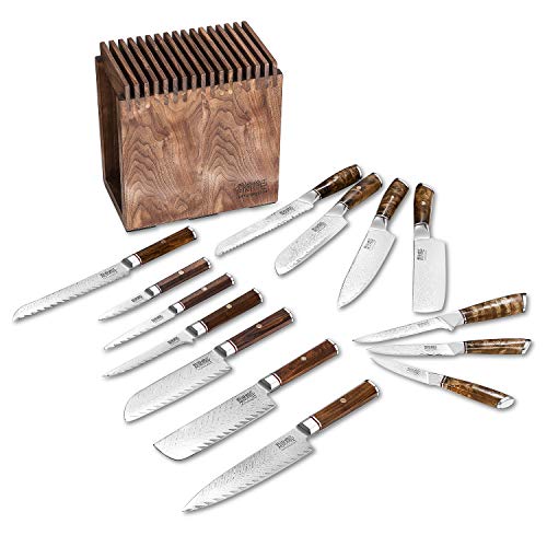 Damascus Steel VG10 Knife Set with Walnut Block, 8 Piece X659