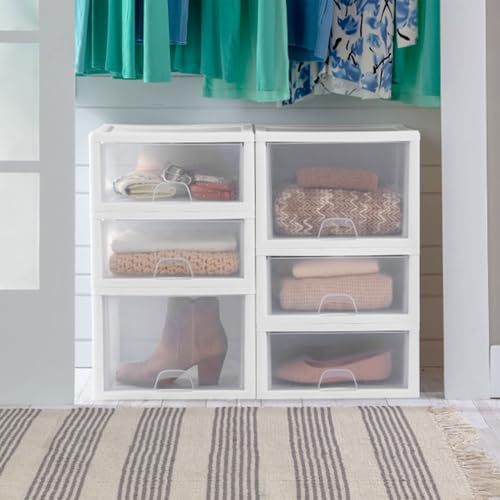 Sterilite 4-Pack 27 Quart Stacking Drawer, Clear Storage Organizer with White Frame M965