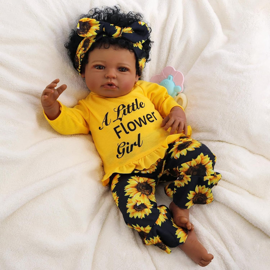 BABESIDE Reborn Baby Doll Black Girl 20 Inch Realistic Soft Vinyl Doll with Feeding Kit J6138