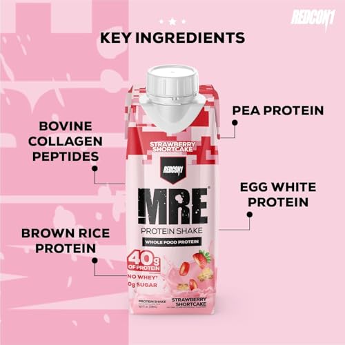 REDCON1 MRE Ready to Drink Protein Shakes, Cookies & Cream - Lactose + Whey Free RTD, 12 Pack Y377913