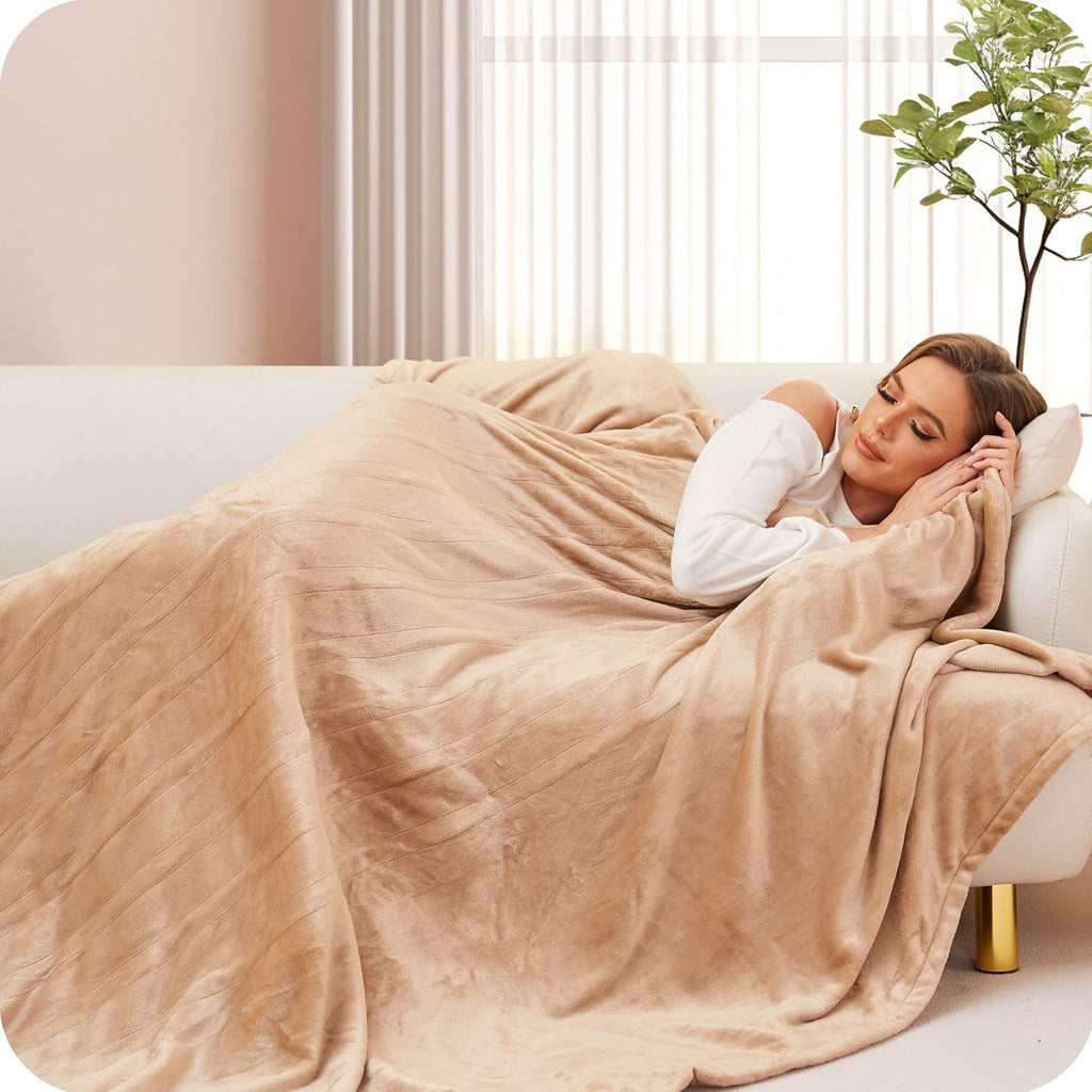 Heated Electric Blanket Full Size 72"x84" - Soft Warmth Flannel Heated Blanket with 4 Heating Levels & 10 Auto Off - Winter Comfort Sleep, Home Essentials - Light Brown