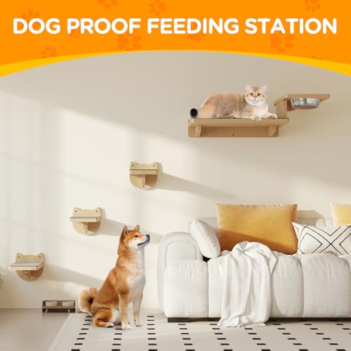 MeowHomm Cat Wall Shelves with 3 Steps and 2 Food Bowls S894