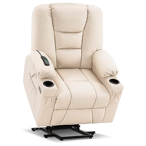 MCombo Small Power Lift Recliner Chair with Massage and Heat, Faux Leather, Dark Brown E441