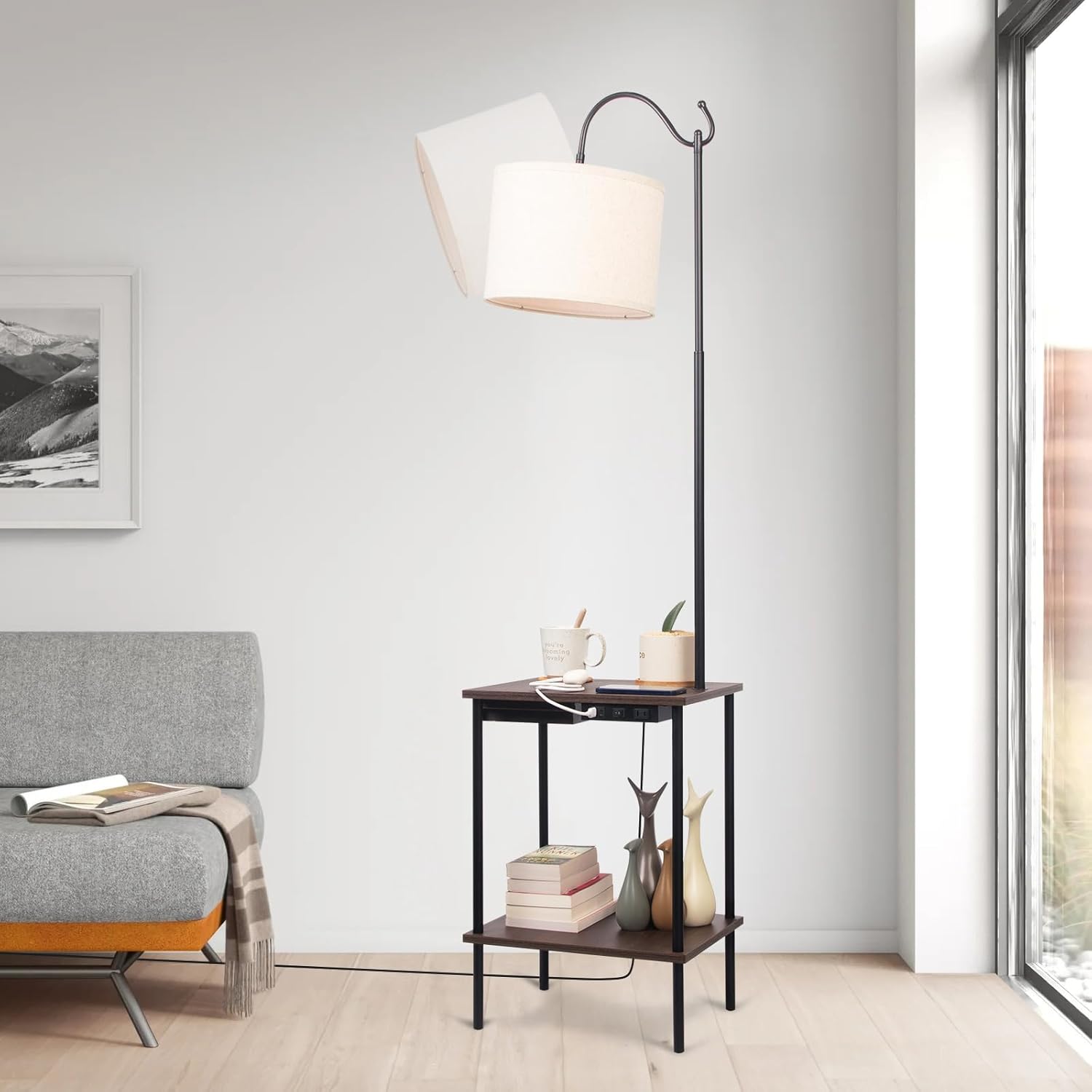 Industrial Floor Lamp with USB Charging Port and Outlet V440