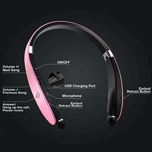 Dpvisn Bluetooth Neckband Headphones with Retractable Earbuds, Noise Cancelling, Black G697