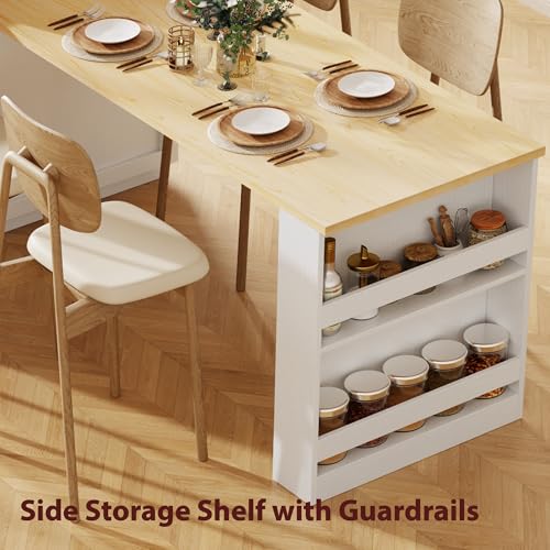 Merax 82.7" Kitchen Island with Extendable Dining Table, Storage & Charging Station, White Oak K8597