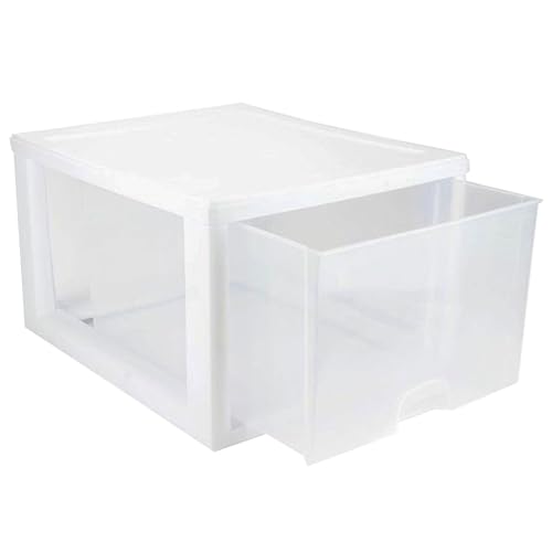 Sterilite 4-Pack 27 Quart Stacking Drawer, Clear Storage Organizer with White Frame M965