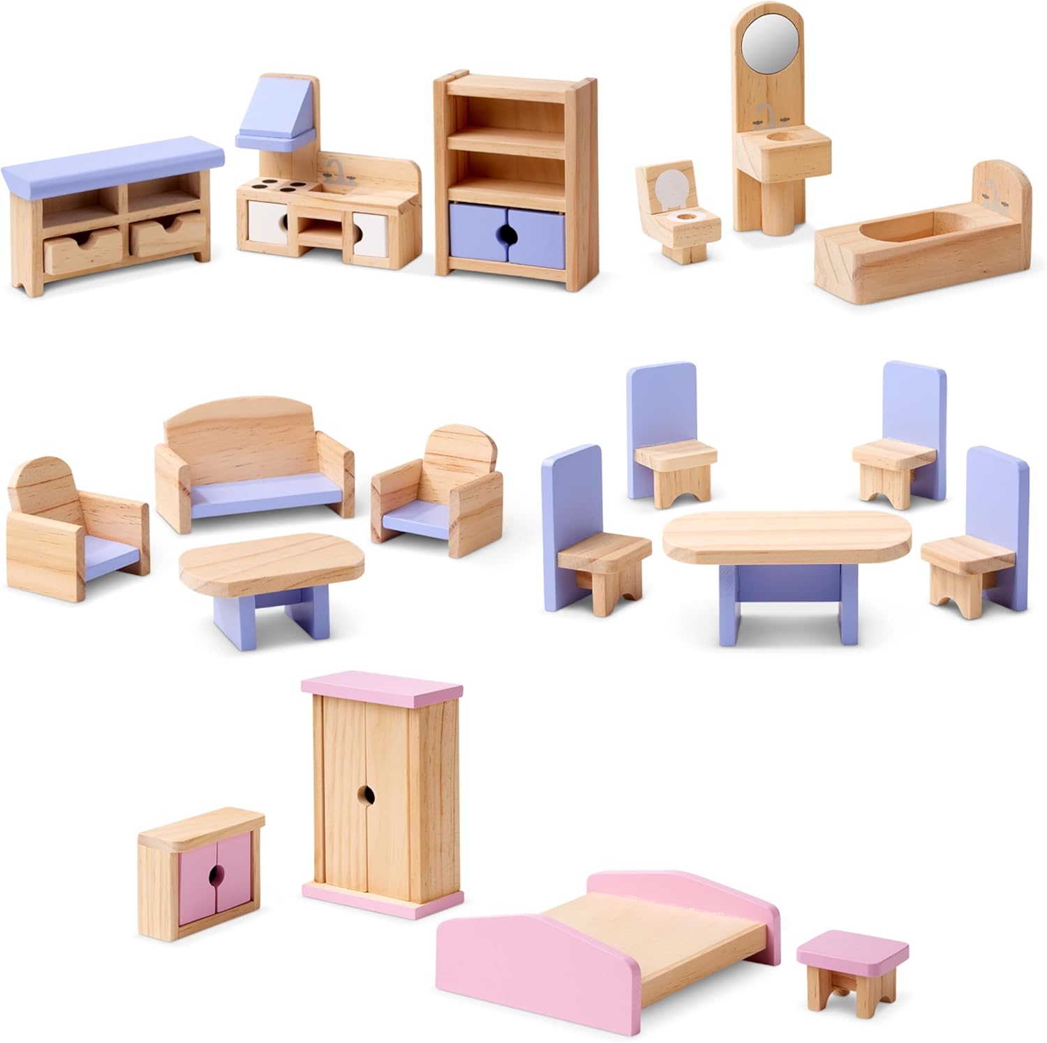 Melissa & Doug Modern Wooden Multi-Level Dollhouse with 19 pcs Furniture Q853480