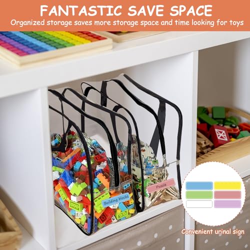 6 Packs Large Toy Storage Bags with Labels, Clear PVC Organizer with Zipper W66156