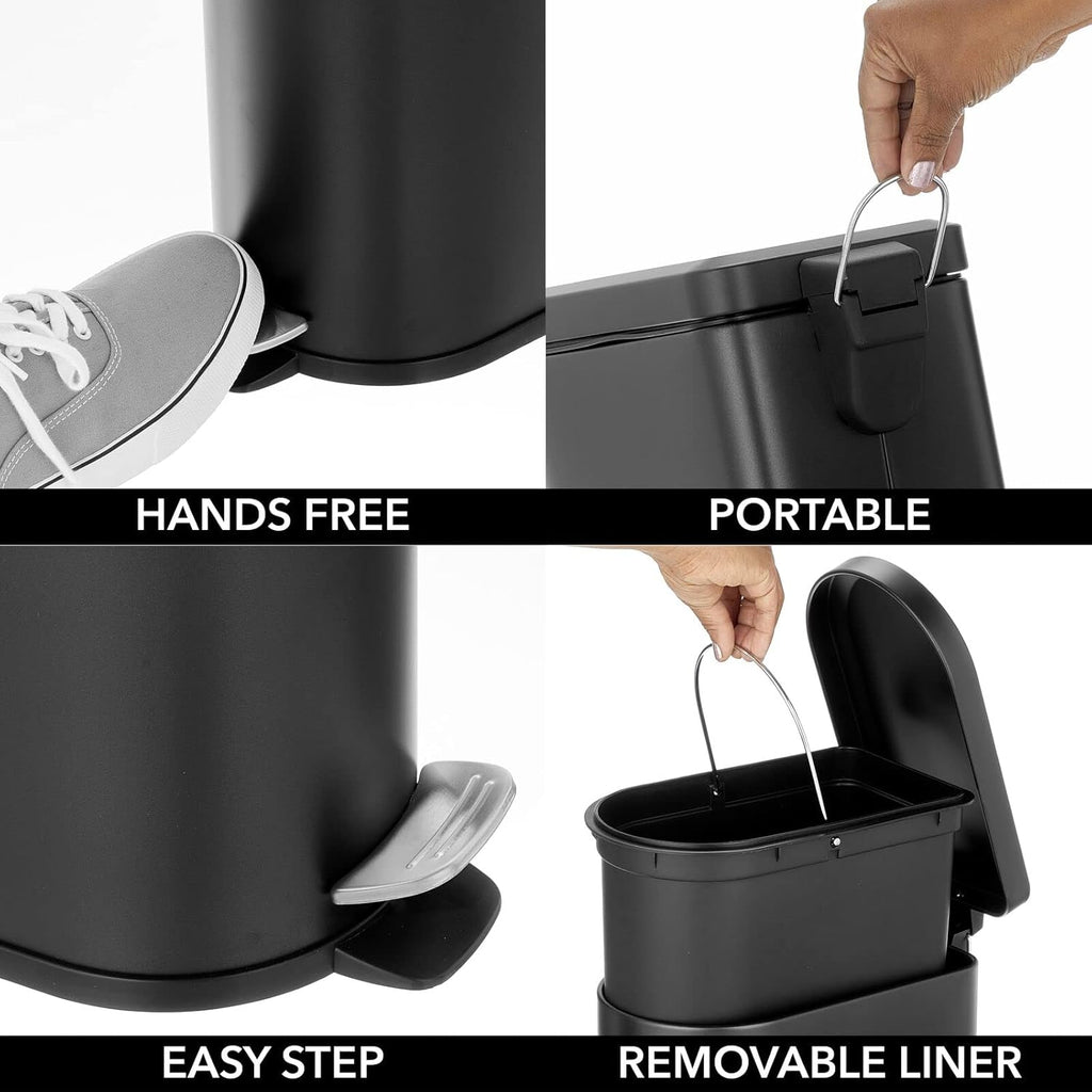 mDesign 2.6 Gallon Stainless Steel Step Trash Can with Lid, Black A528