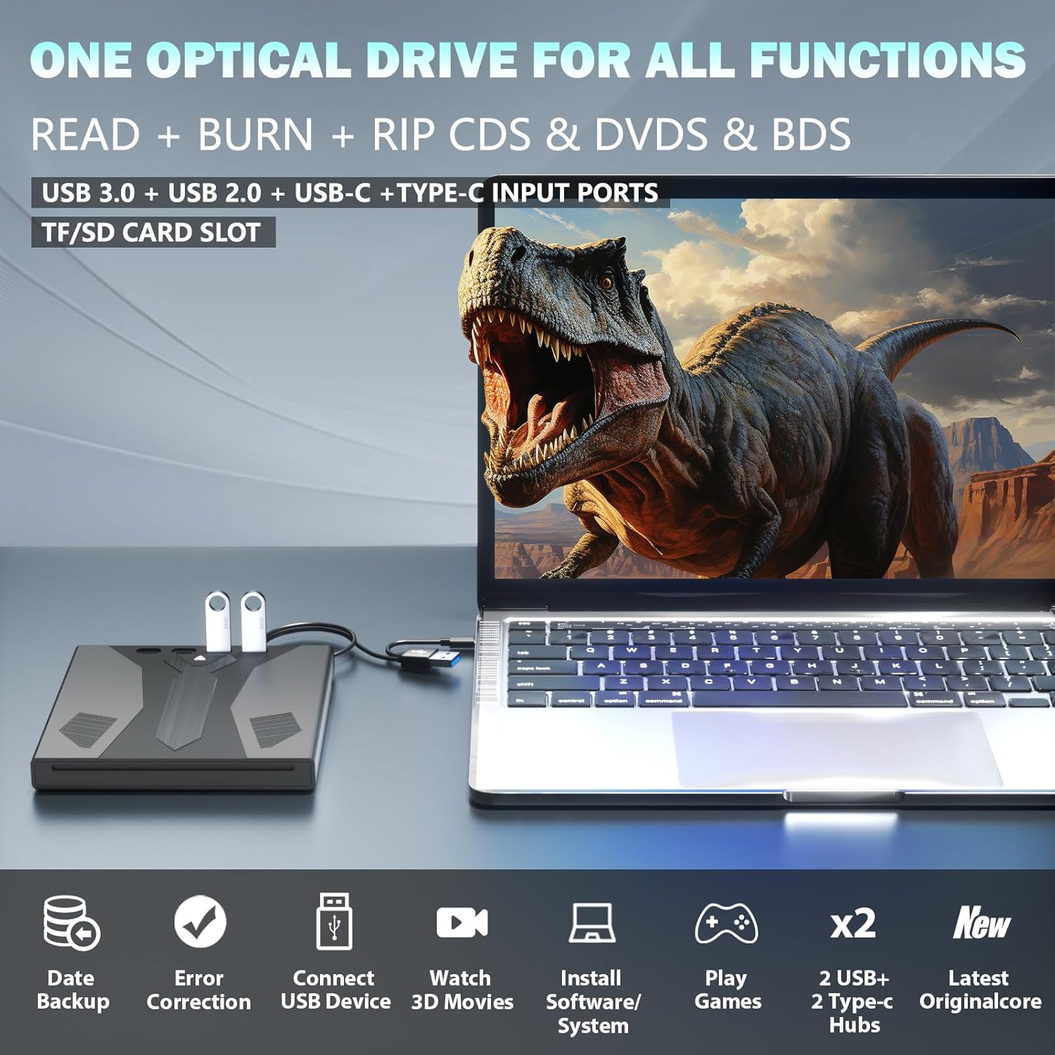 External Blu Ray Drive, USB 3.0 & Type-C, Blu Ray Burner for MacBook Laptop Desktop D42645
