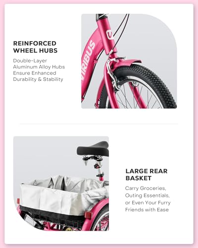 Viribus Folding Adult Tricycle 7 Speed, 20 Inch, 3 Wheel Bike, Deep Pink S660