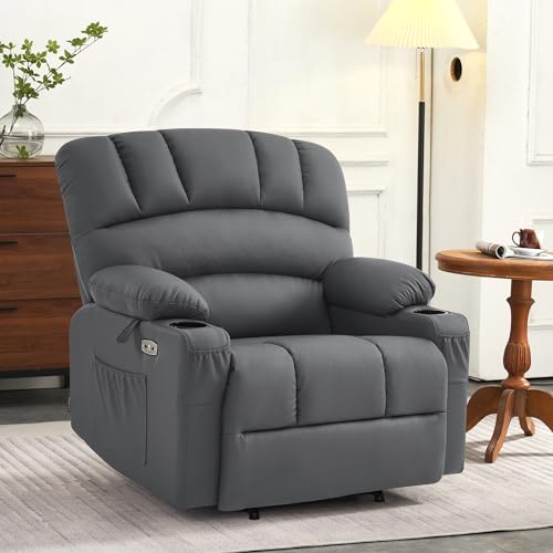MCombo Oversized Power Lift Recliner Chair for Elderly with Heat and Massage, Faux Leather, Dark Brown N537