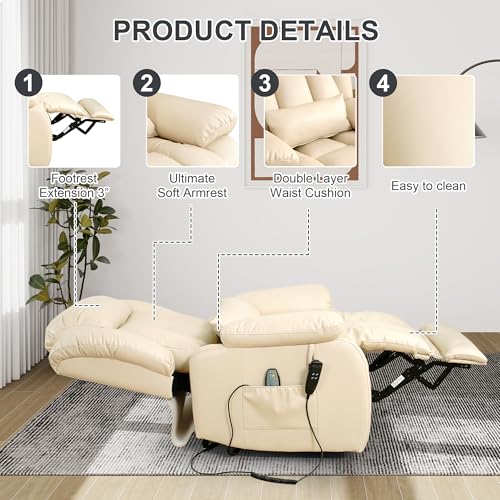 EDILLY Genuine Leather Power Lift Recliner Chair with Massage and Heating, Brown C901