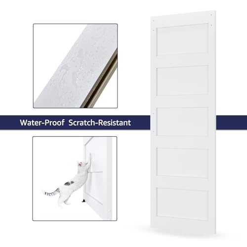 White 5-Panel Solid Sliding Barn Door with Hardware Kit W109