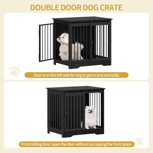 Dog Crate Furniture with Barn Door for Small Medium Dogs, Rustic Brown P911
