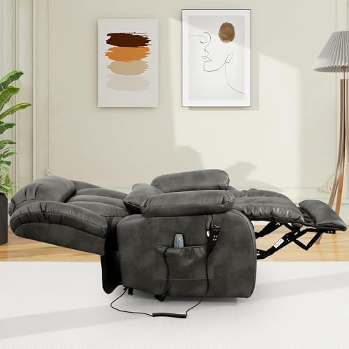 EDILLY Genuine Leather Power Lift Recliner Chair with Massage and Heating, Brown C901