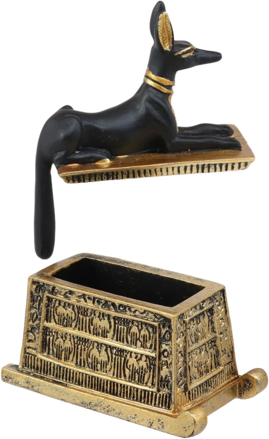 Ebros Egyptian Anubis Hieroglyphic Cartouche Box Figurine Black and Gold Finish F567