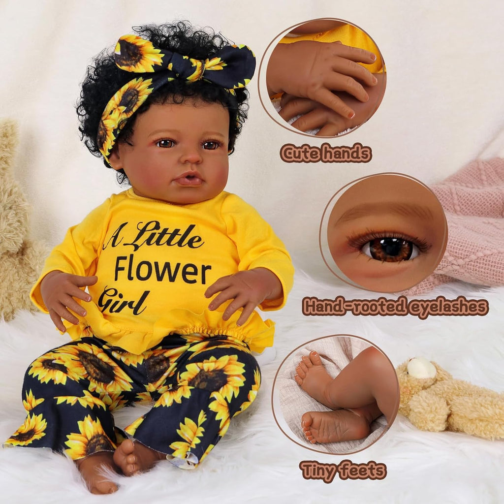 BABESIDE Reborn Baby Doll Black Girl 20 Inch Realistic Soft Vinyl Doll with Feeding Kit J6138