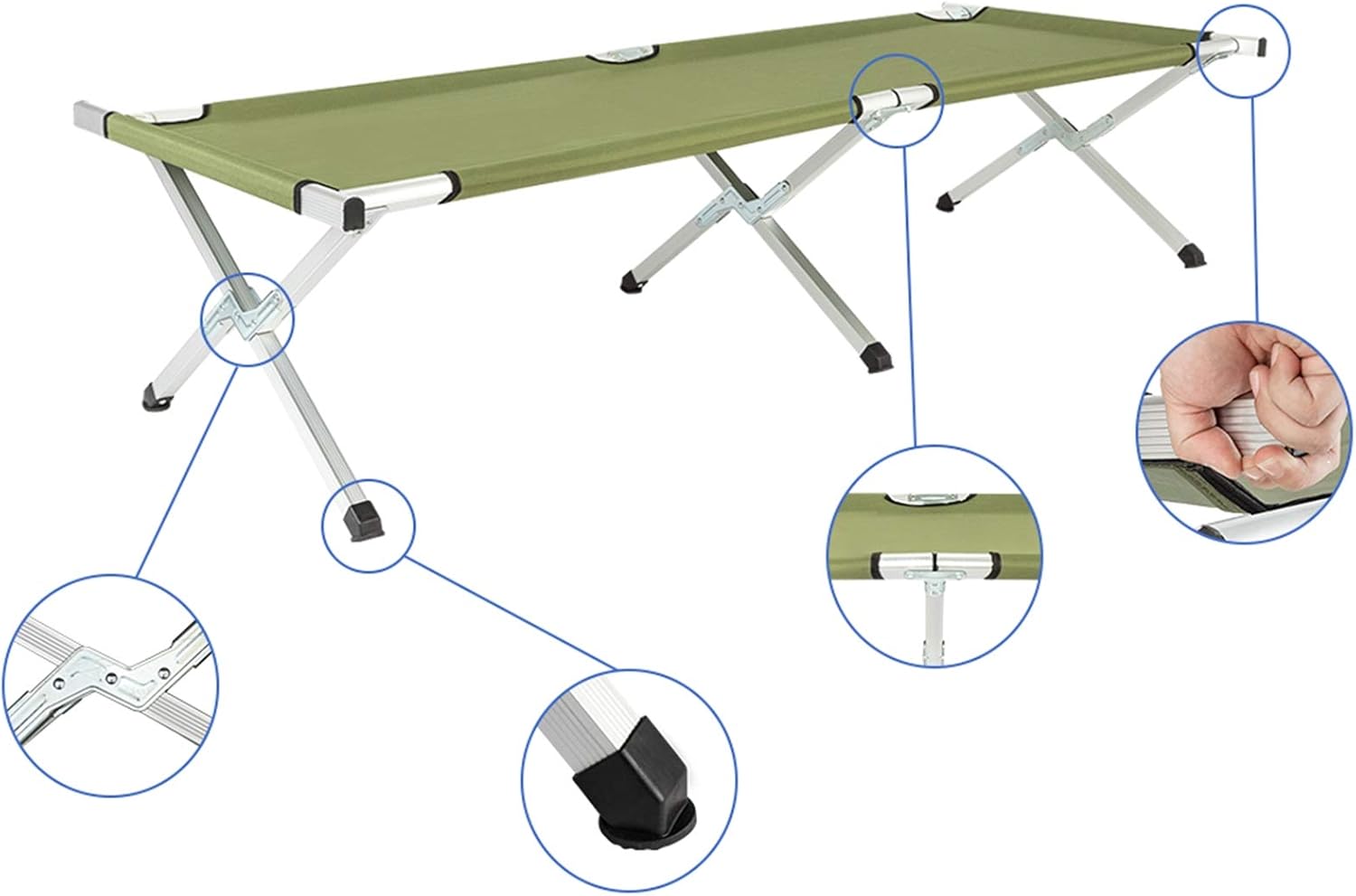 Portable Military Camping Cot with Carrying Bag, Foldable Sleeping Cot for Adults, Army Green E665