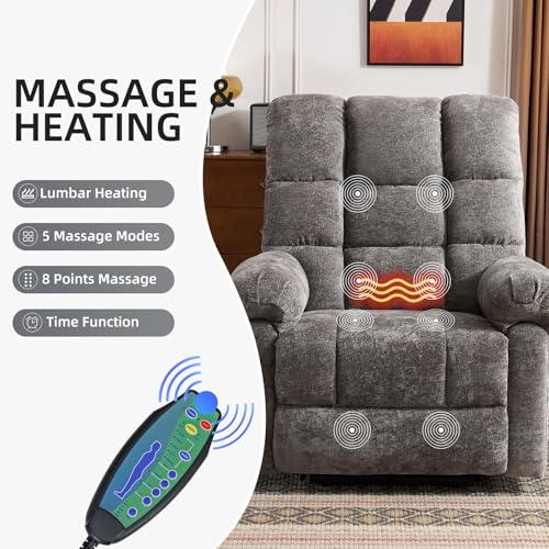 Oversized Power Lift Recliner Chair with Massage and Heat for Elderly, Beige R7985