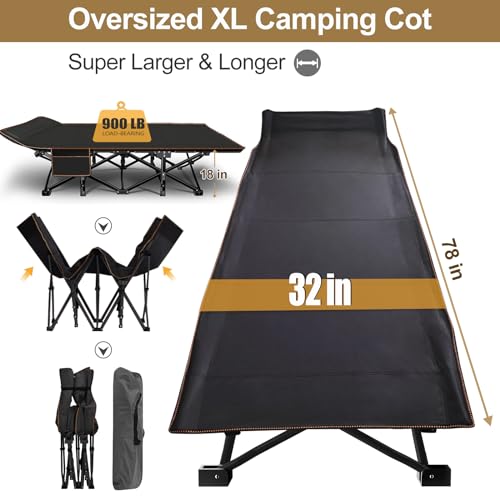DoCred Folding Camping Cot with Mattress, 2 Pack, Heavy Duty for Adults, Portable with Carry Bag C814529