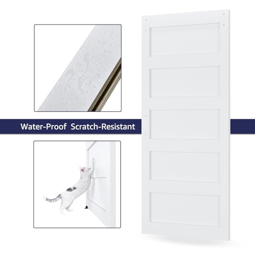 White 5-Panel Solid Sliding Barn Door with Hardware Kit W109