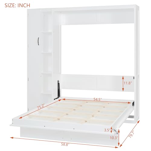 Ball & Cast Murphy Bed Queen Size Wall Chest with Charging Station and Storage Drawer, Gray J8503