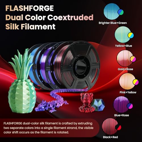 FLASHFORGE Silk PLA 3D Printer Filament 1.75mm 1KG, Multicolored Gradient V83097