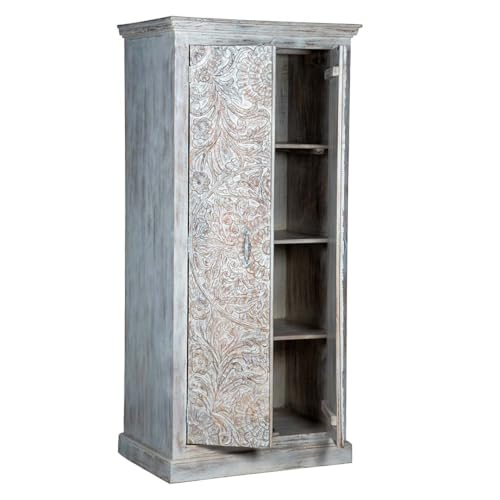 Shabby Chic White Carved Wardrobe Solid Wood U735415