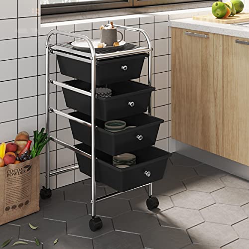 Yaheetech 4 Drawer Rolling Plastic Storage Cart on Wheels, Black G662570