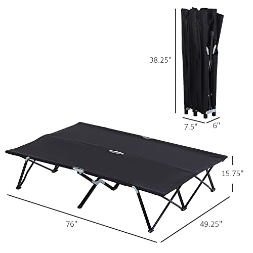 Outsunny 2 Person Folding Camping Cot for Adults, Extra Wide with Carry Bag, Green D594136