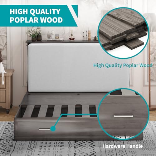 BALUS Murphy Cabinet Bed Queen with Charging Station, Tri-fold Memory Mattress, Storage Drawers, White Y6917