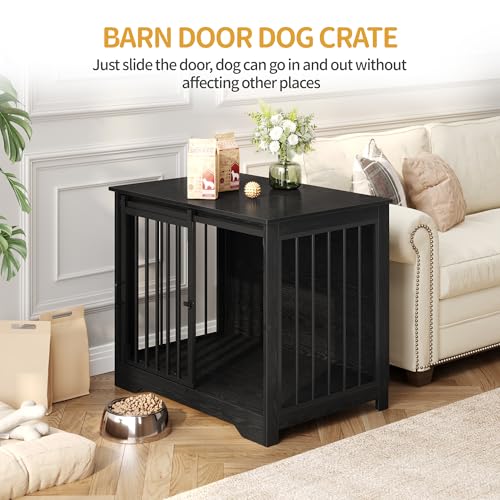 Dog Crate Furniture with Barn Door for Small Medium Dogs, Rustic Brown P911