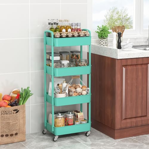 Sywhitta 3-Tier Plastic Rolling Utility Cart with Handle, Black F220270