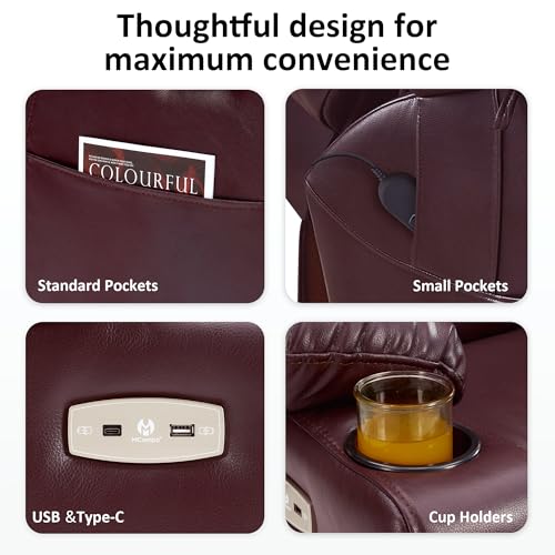 MCombo Large Triple Motor Power Lift Recliner Chair with Massage and Dual Heating, Faux Leather, Dark Brown X979