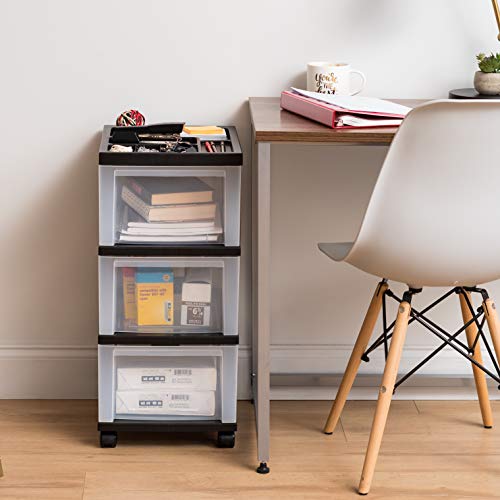 IRIS USA Plastic 10-Drawer Rolling Storage Cart with Wheels, Black/Clear T4065