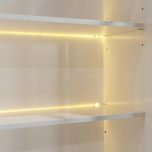 MERITLINE Queen Murphy Bed with Couch and Storage Shelves, LED Light, White J578