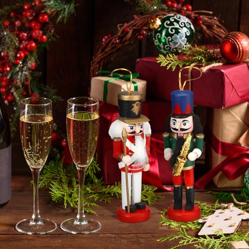 Jetec 10 Pcs Christmas Nutcracker Wooden Hanging Ornaments 5 Inch U816355