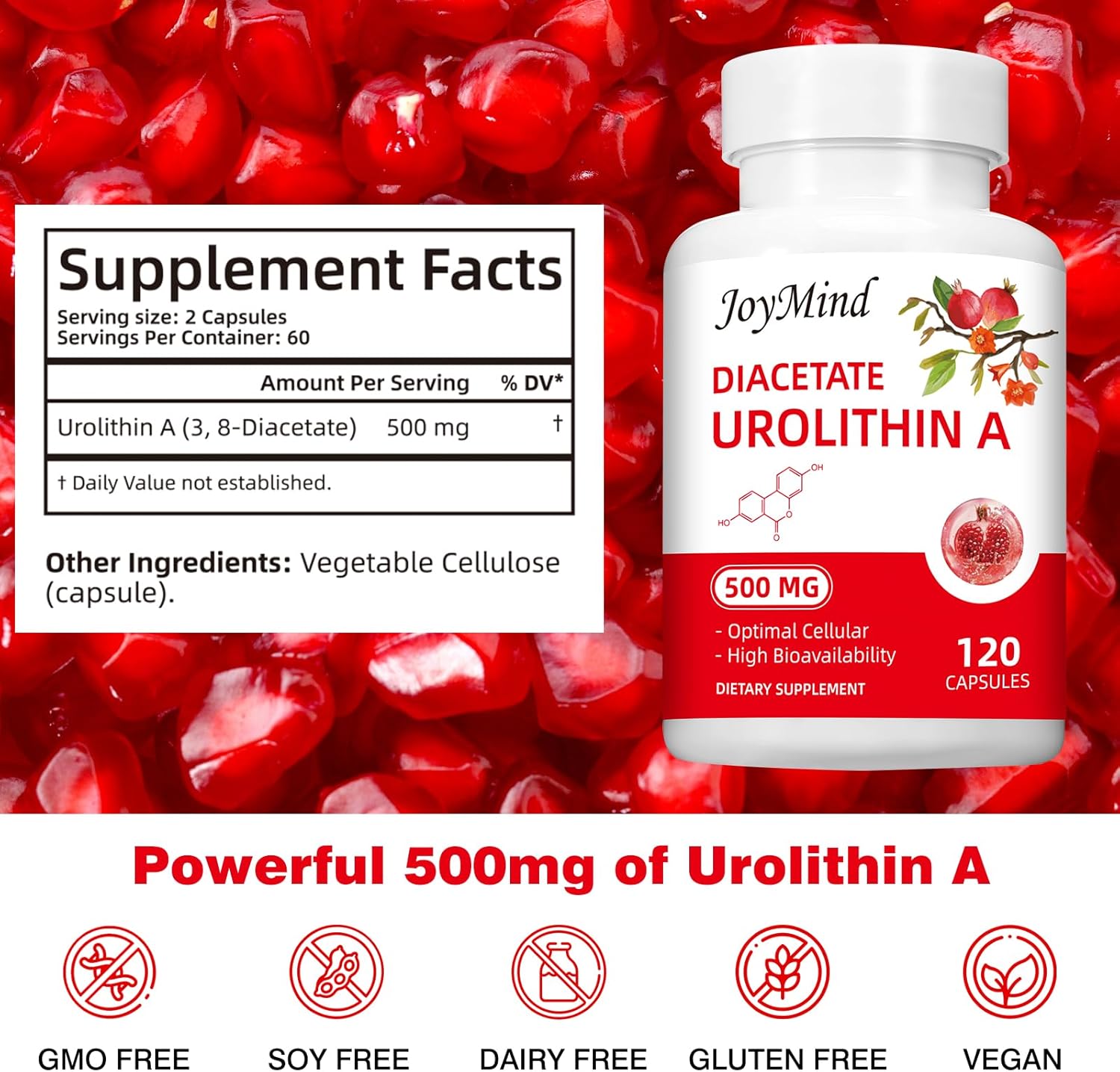 Urolithin A Supplement 500mg - 120 Vegan Capsules L654