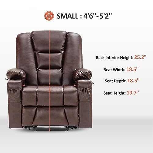 MCombo Small Power Lift Recliner Chair with Massage and Heat, Faux Leather, Dark Brown E441
