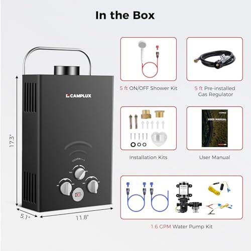 CAMPLUX 2.64 GPM Propane Portable Gas Water Heater, 68,000 BTU, White Y83276