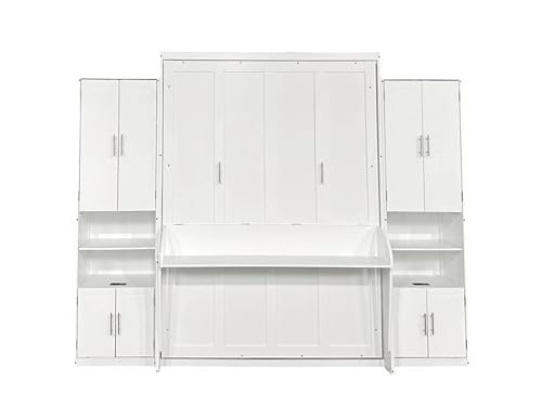 Queen Size Murphy Bed with Desk & Charging Station, White K505073
