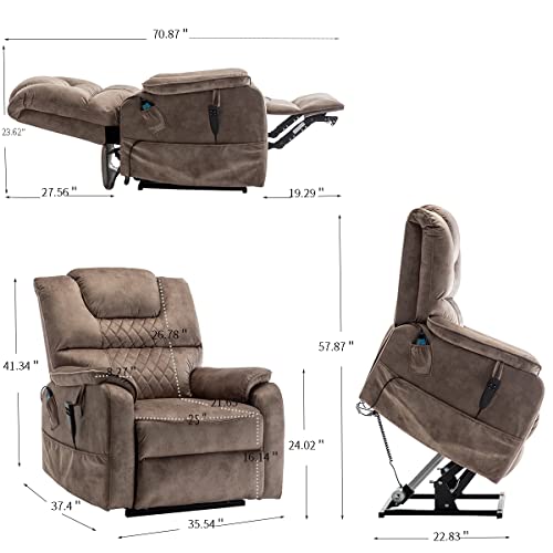 JULYFOX Lift Chair Lay Flat 400lbs Electric Recliner with Massage and Heat, PU Leather, Yellow B71450