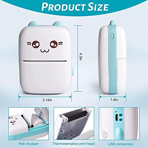 Portable Mini Thermal Photo Printer with 6 Rolls Paper (Blue) S725