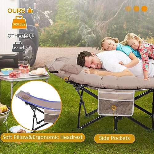 Folding Camping Cot with Pillow and Mattress for Adults, Grey B84755