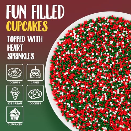 Christmas Sprinkles Bulk 1 lb - Red White Green Round Baking Toppings O347849